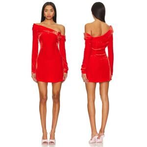Mirae Scarlette Velvet Mini Dress Cocktail Party NYE Holidays Christmas Red M